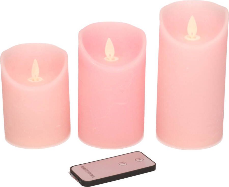 Anna's Collection Set van 3 roze LED stompkaarsen met afstandsbediening Woondecoratie LED kaarsen Elektrische kaarsen