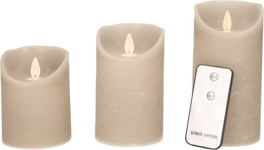 Anna's Collection Set van 3 taupe LED stompkaarsen met afstandsbediening Woondecoratie LED kaarsen Elektrische kaarsen