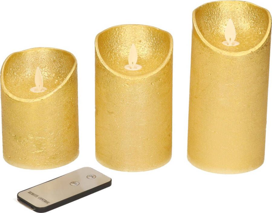 Anna's Collection Set van 3x gouden LED stompkaarsen met afstandsbediening Woondecoratie LED kaarsen Elektrische kaarsen