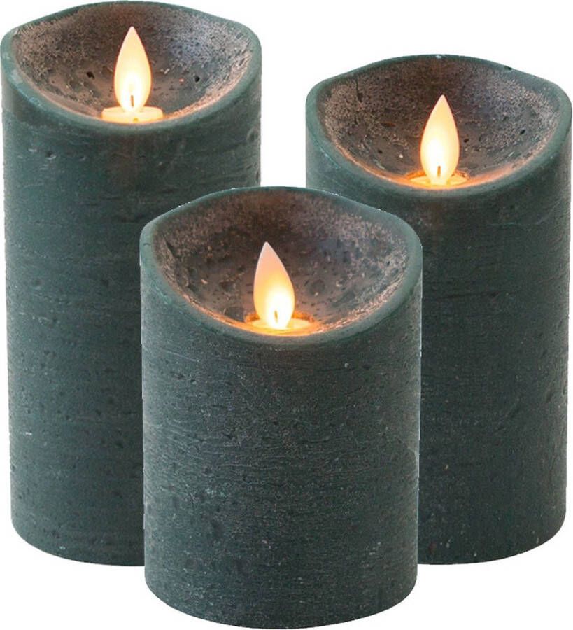 Anna's Collection Set van 3x stuks Antiek Groen Led kaarsen met bewegende vlam Sfeer stompkaarsen voor binnen