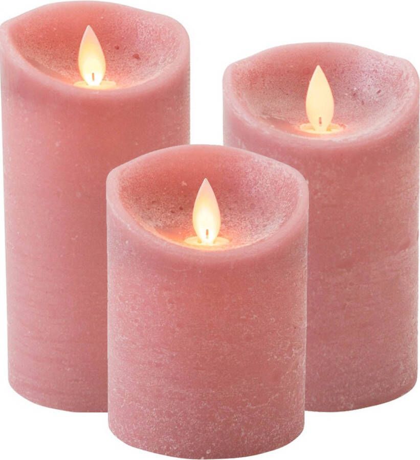 Anna's Collection Set van 3x stuks Antiek Roze LED kaarsen met bewegende vlam Sfeer stompkaarsen voor binnen