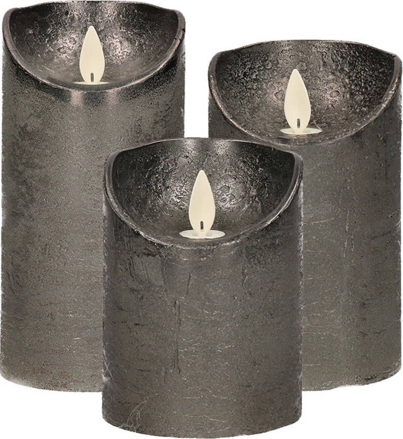 Anna's Collection Set van 3x stuks Antraciet grijze Led kaarsen met bewegende vlam Sfeer stompkaarsen voor binnen