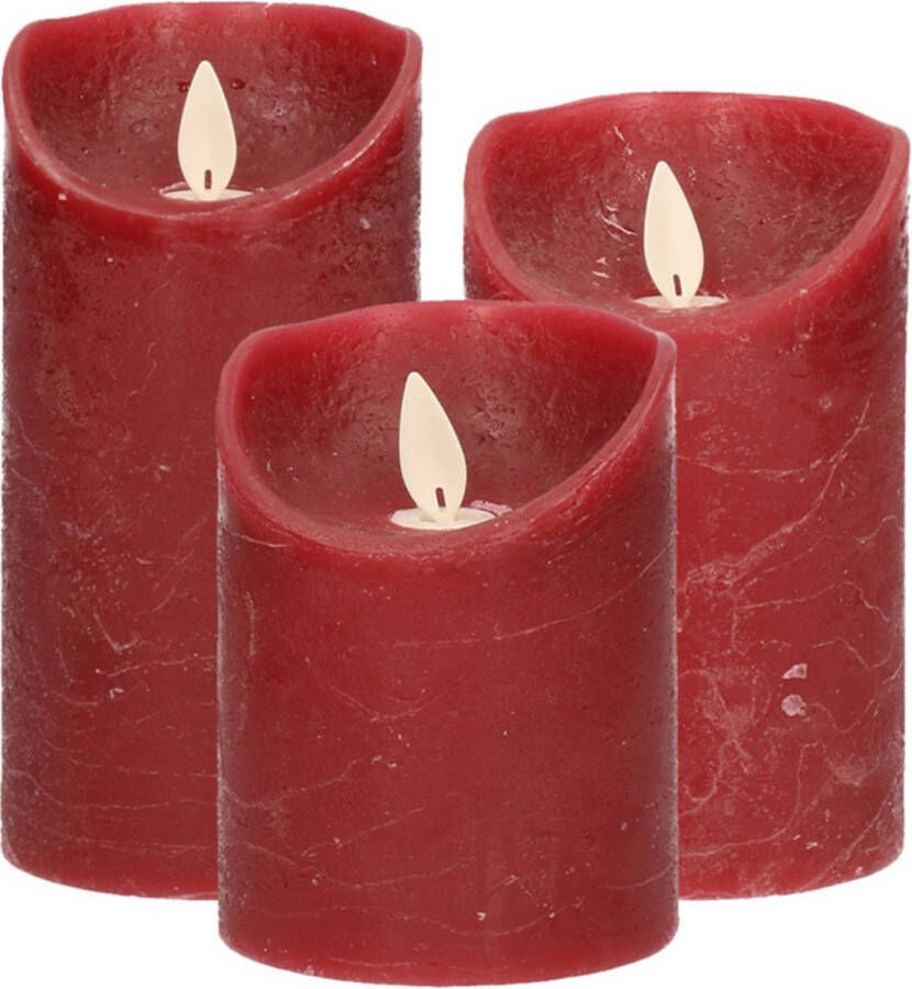 Anna's Collection Set van 3x stuks Bordeaux rood LED kaarsen met bewegende vlam Sfeer stompkaarsen voor binnen