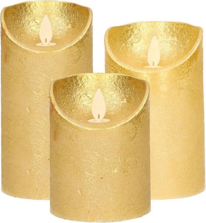 Anna's Collection Set van 3x stuks Gouden Led kaarsen met bewegende vlam Sfeer stompkaarsen voor binnen