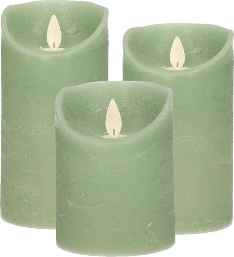 Anna's Collection Set van 3x stuks Jade Groen LED kaarsen met bewegende vlam Sfeer stompkaarsen voor binnen