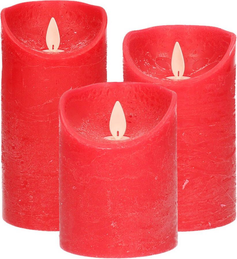 Anna's Collection Set van 3x stuks Rode Led kaarsen met bewegende vlam Sfeer stompkaarsen voor binnen