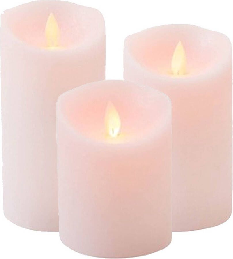 Anna's Collection Set van 3x stuks Roze Led kaarsen met bewegende vlam Sfeer stompkaarsen voor binnen