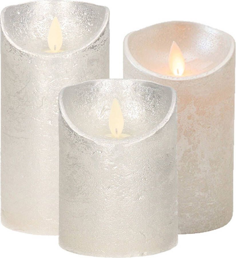 Anna's Collection Set van 3x stuks Zilveren Led kaarsen met bewegende vlam Sfeer stompkaarsen voor binnen