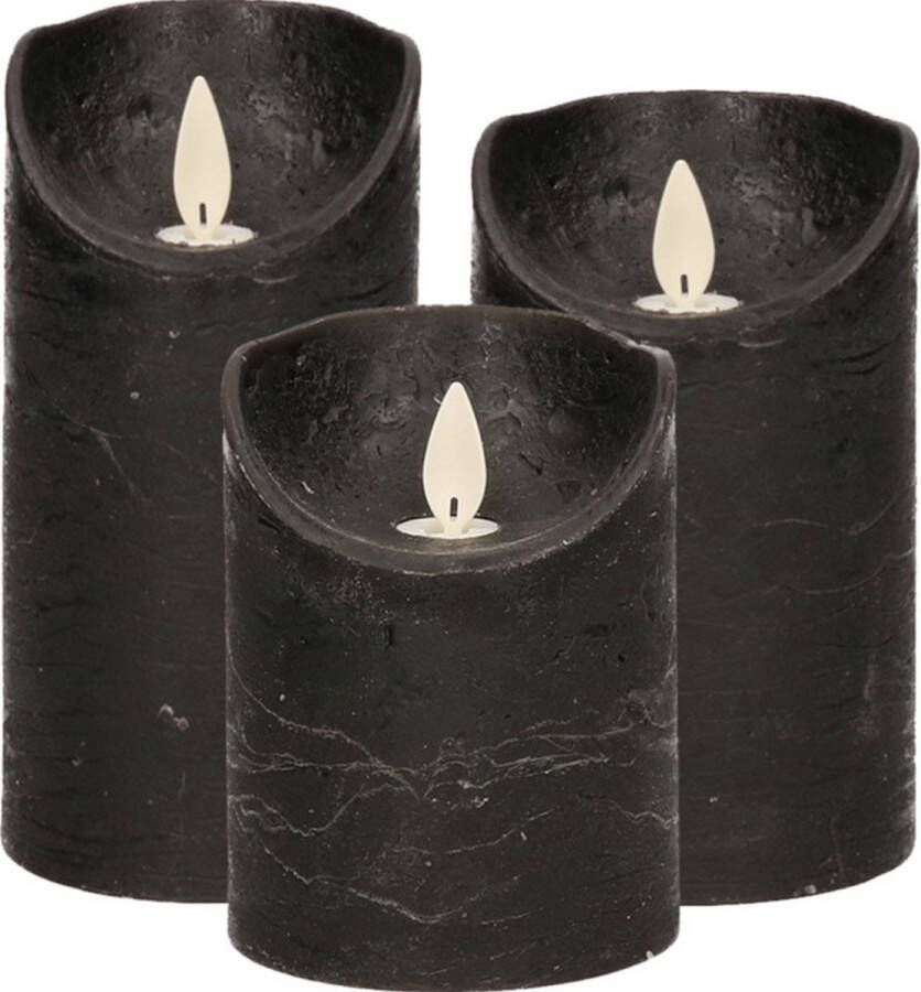 Anna's Collection Set van 3x stuks Zwarte Led kaarsen met bewegende vlam Sfeer stompkaarsen voor binnen