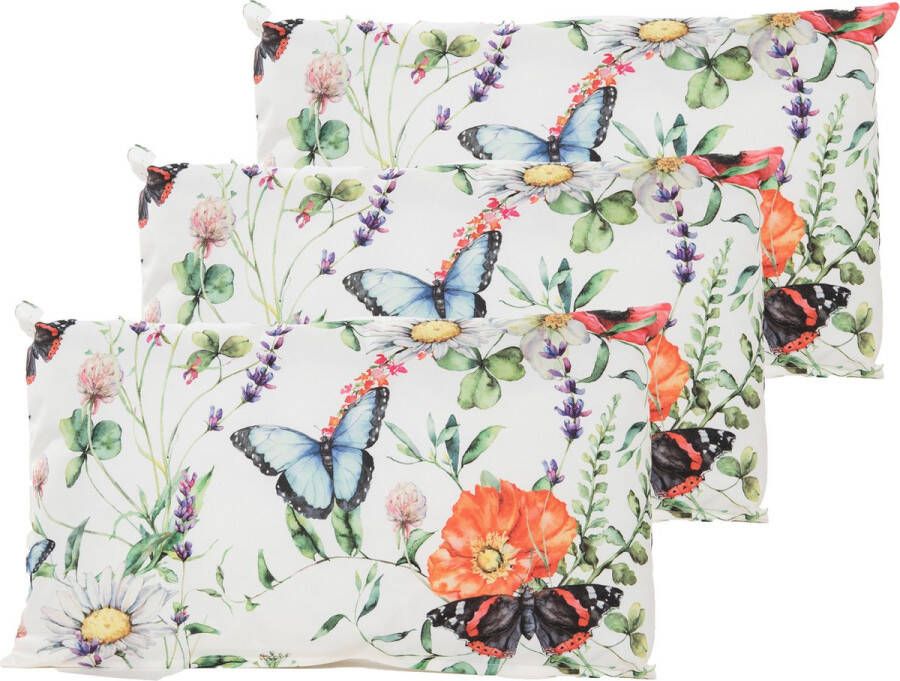 Anna&apos;s Collection Sierkussen voor binnen en buiten 3x vlinders wit 30 x 50 cm tuinkussen Sierkussens