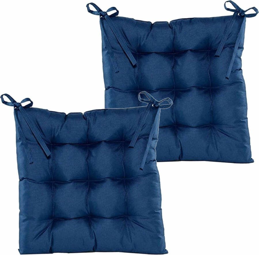 Anna's Collection Stoelkussen gewatteerd 2x donkerblauw 38 x 38 cm binnen buiten