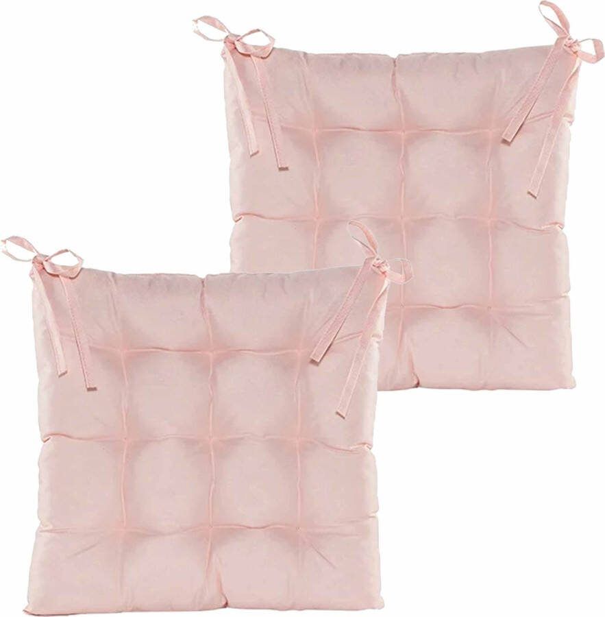 Anna's Collection Stoelkussen gewatteerd 2x licht roze 38 x 38 cm binnen buiten