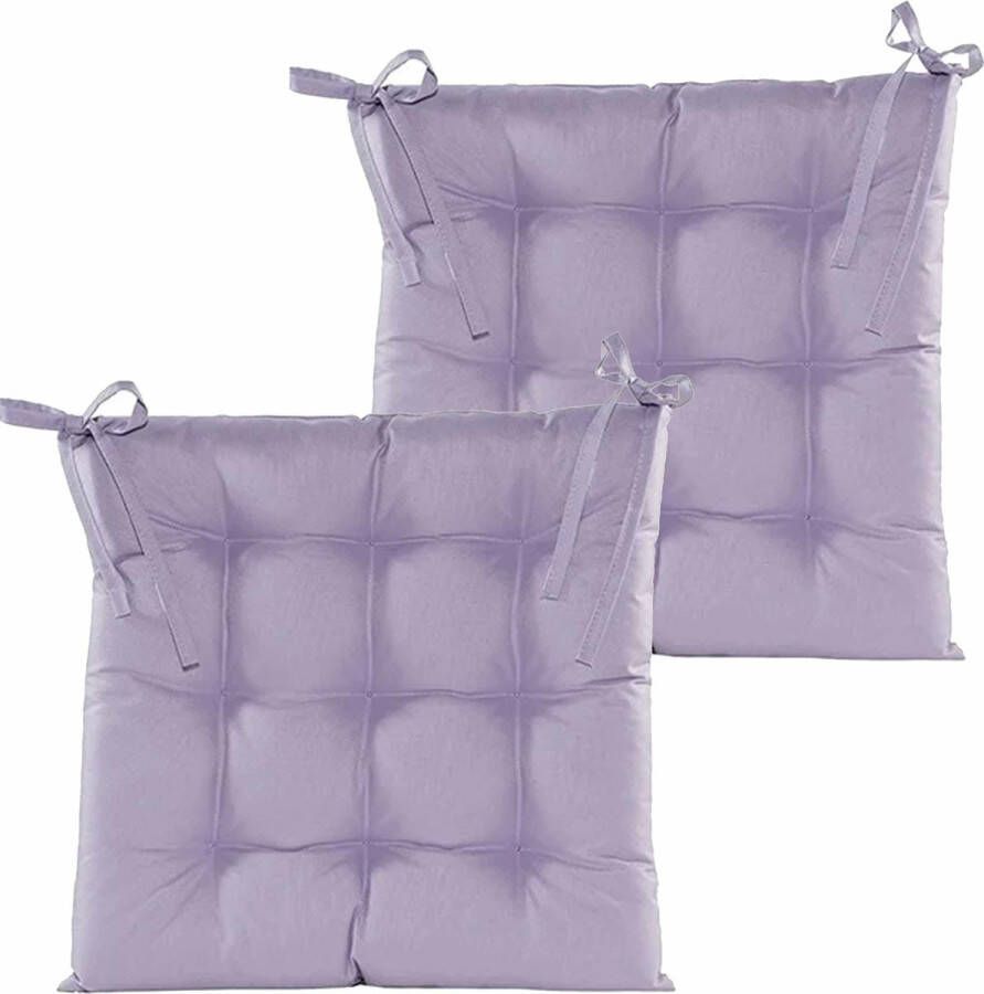 Anna's Collection Stoelkussen gewatteerd 2x lila paars 38 x 38 cm binnen buiten