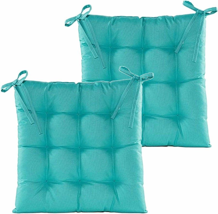 Anna's Collection Stoelkussen gewatteerd 2x turquoise blauw 38 x 38 cm binnen buiten
