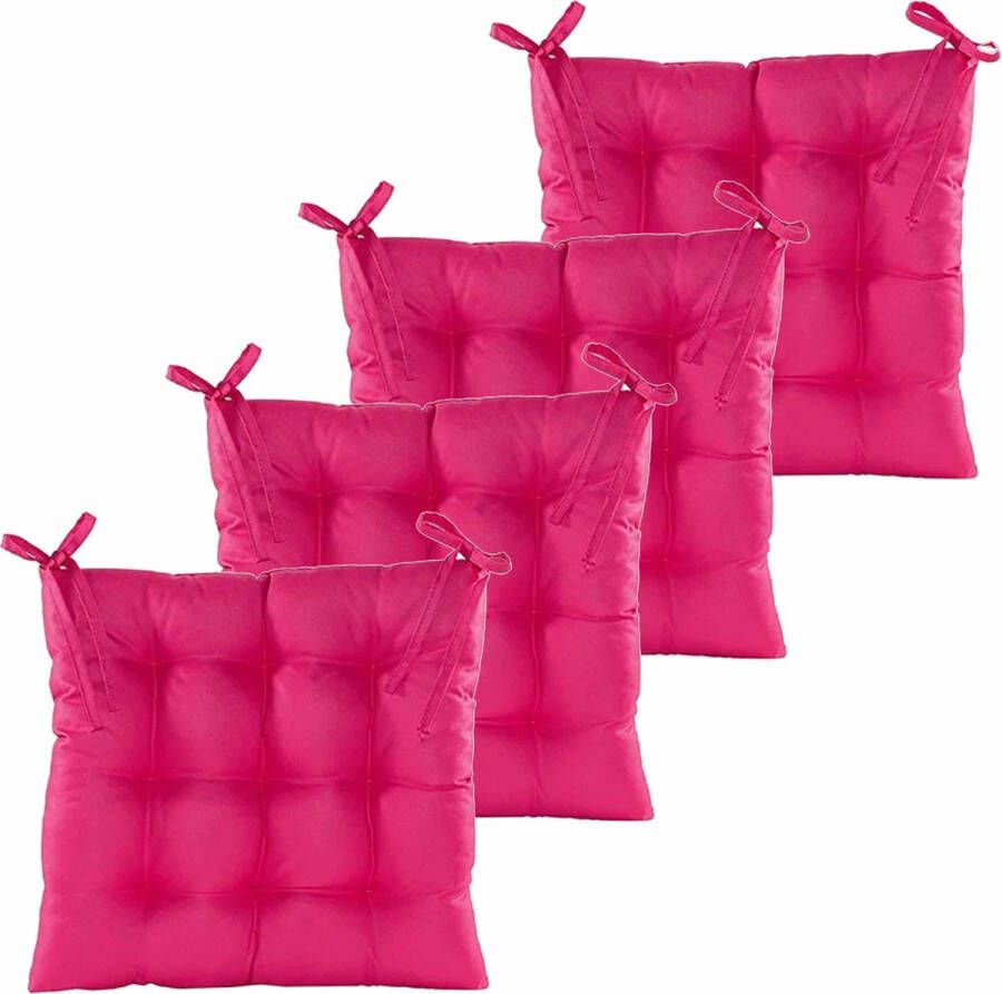 Anna's Collection Stoelkussen gewatteerd 4x fuchsia roze 38 x 38 cm binnen buiten