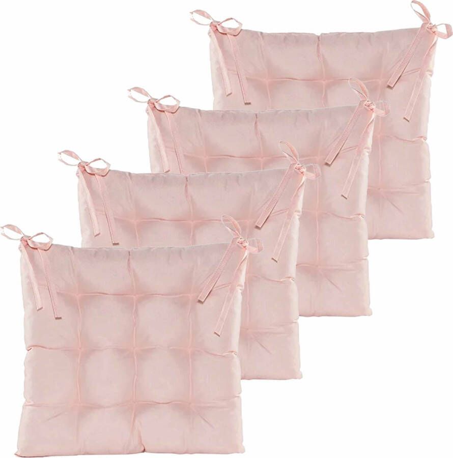 Anna's Collection Stoelkussen gewatteerd 4x licht roze 38 x 38 cm binnen buiten