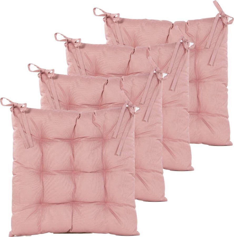 Anna's Collection Stoelkussen gewatteerd 4x oud roze 38 x 38 cm binnen buiten