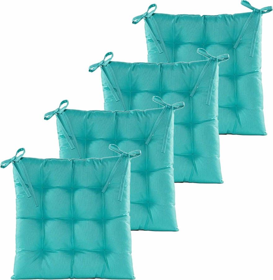 Anna's Collection Stoelkussen gewatteerd 4x turquoise blauw 38 x 38 cm binnen buiten