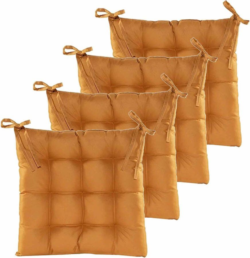 Anna's Collection Stoelkussen gewatteerd 6x oker geel 38 x 38 cm binnen buiten