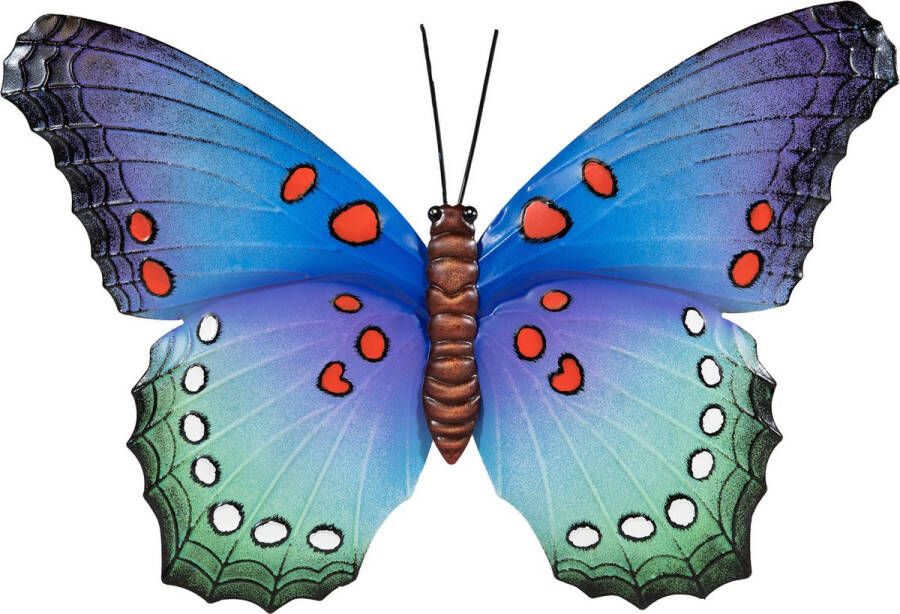 Anna's Collection Tuindecoratie vlinder van metaal blauw 48 cm Muur wand schutting Dierenbeelden vlinders