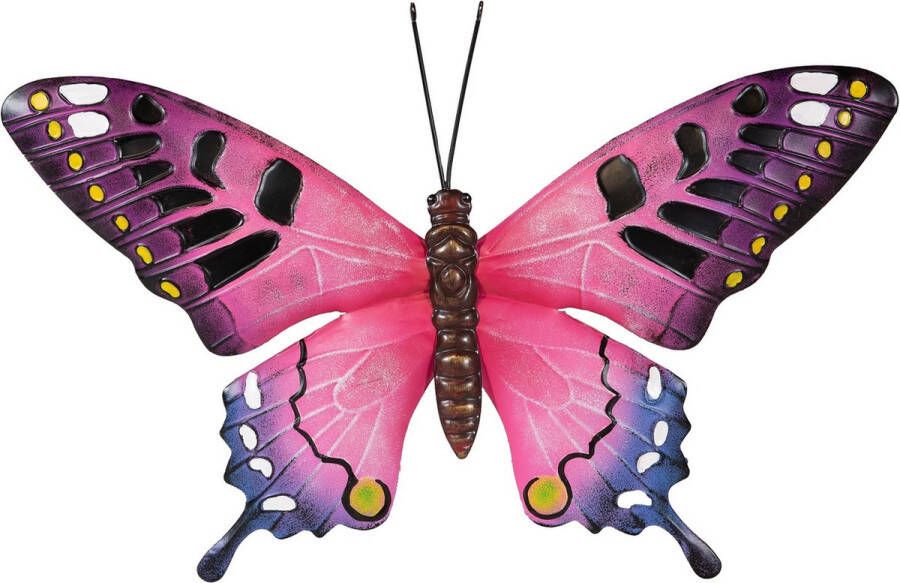 Anna's Collection Tuindecoratie vlinder van metaal roze 37 cm Wand muur schutting Dierenbeelden vlinders