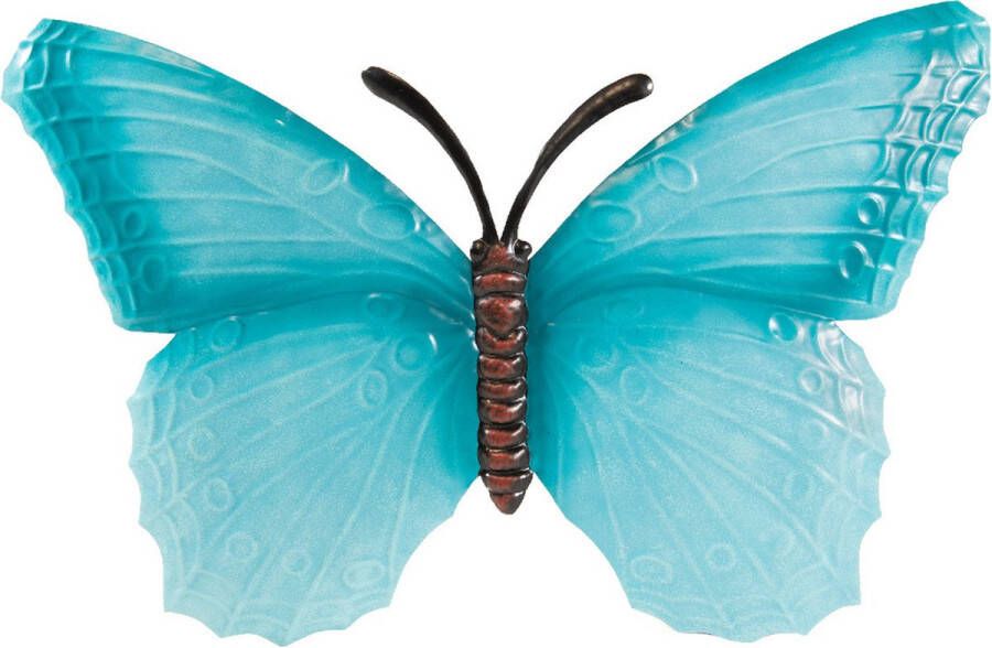Anna's Collection Tuindecoratie vlinder van metaal turquoise blauw 40 cm Schutting muur decoratie vlinders Dierenbeelden