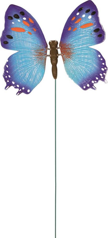 Anna's Collection Metalen vlinder blauw 15 x 60 cm op steker Tuindecoratie vlinders Dierenbeelden