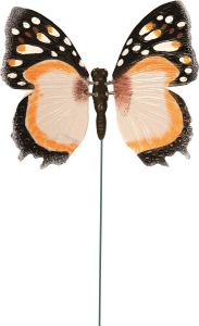 Anna's Collection Metalen vlinder oranje 15 x 60 cm op steker Tuindecoratie vlinders Dierenbeelden