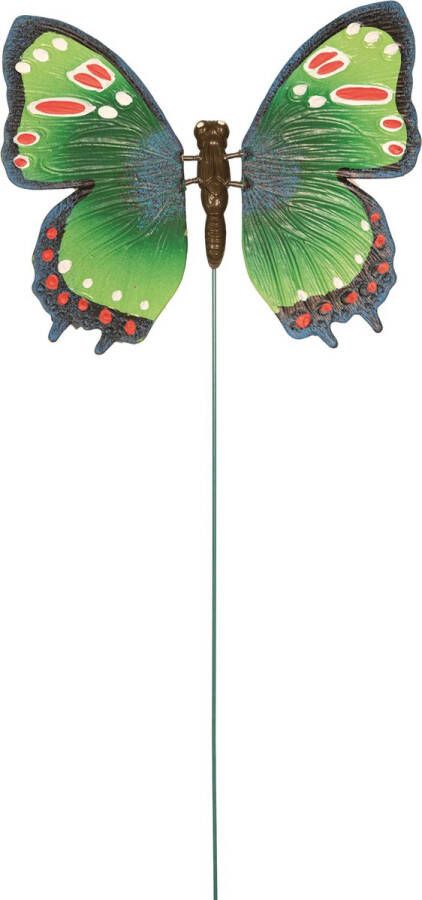 Anna's Collection Metalen vlinder groen 15 x 60 cm op steker Tuindecoratie vlinders Dierenbeelden