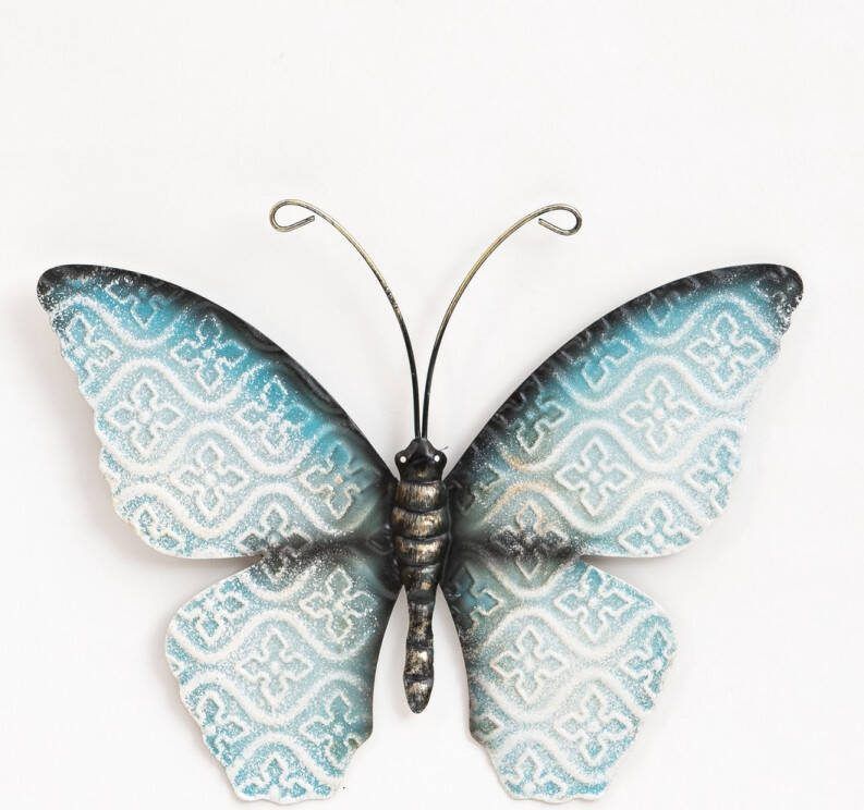Anna's Collection Wand decoratie vlinder blauw 20 x 14 cm metaal muurdecoratie