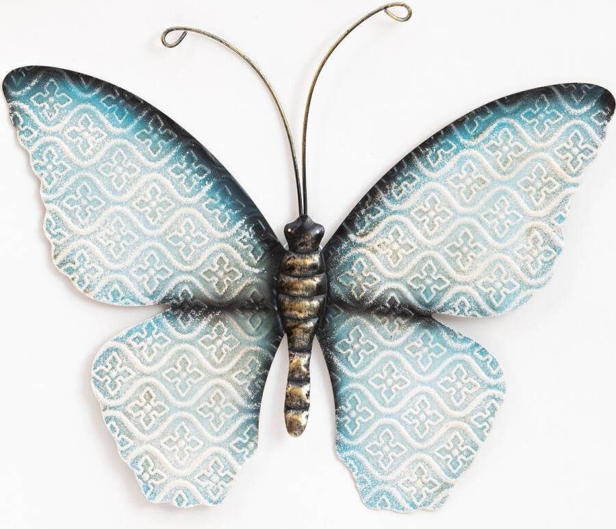 Anna's Collection Wand decoratie vlinder blauw 30 x 21 cm metaal muurdecoratie