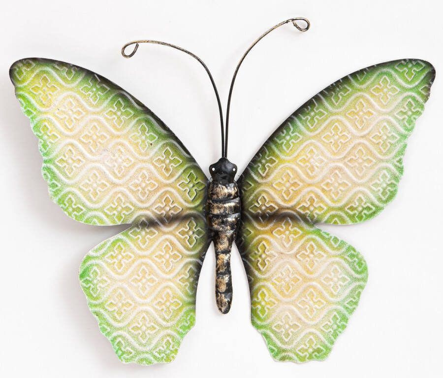 Anna's Collection Wand decoratie vlinder groen 30 x 21 cm metaal muurdecoratie