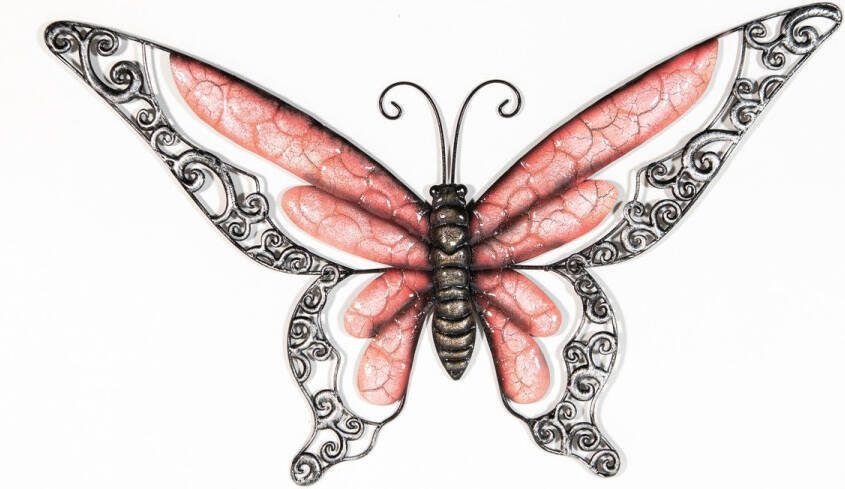 Anna's Collection Wand decoratie vlinder rood 49 x 28 cm metaal muurdecoratie schutting buiten tuinbeelden van dieren