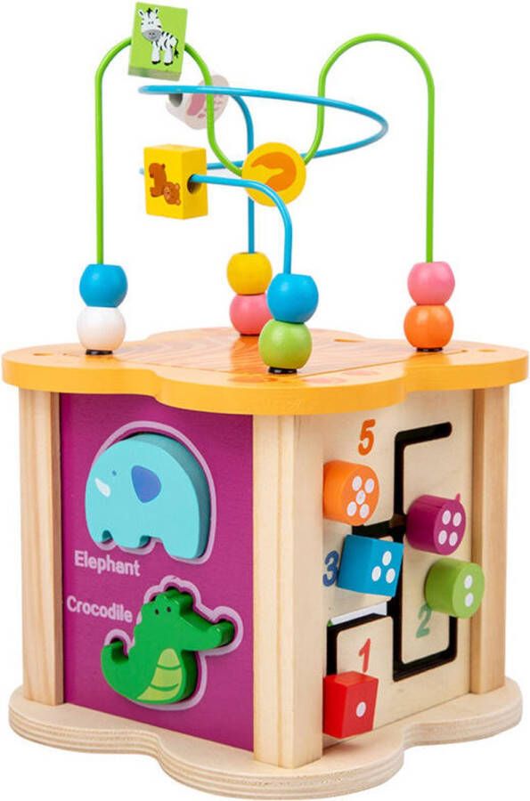 Annie's choice 6 in 1 Houten Activiteiten Kubus Pastel design Mens Erger Je Niet Montessori speelgoed Klokkijken Vormenstoof Kralenspiraal Kerstcadeau tip