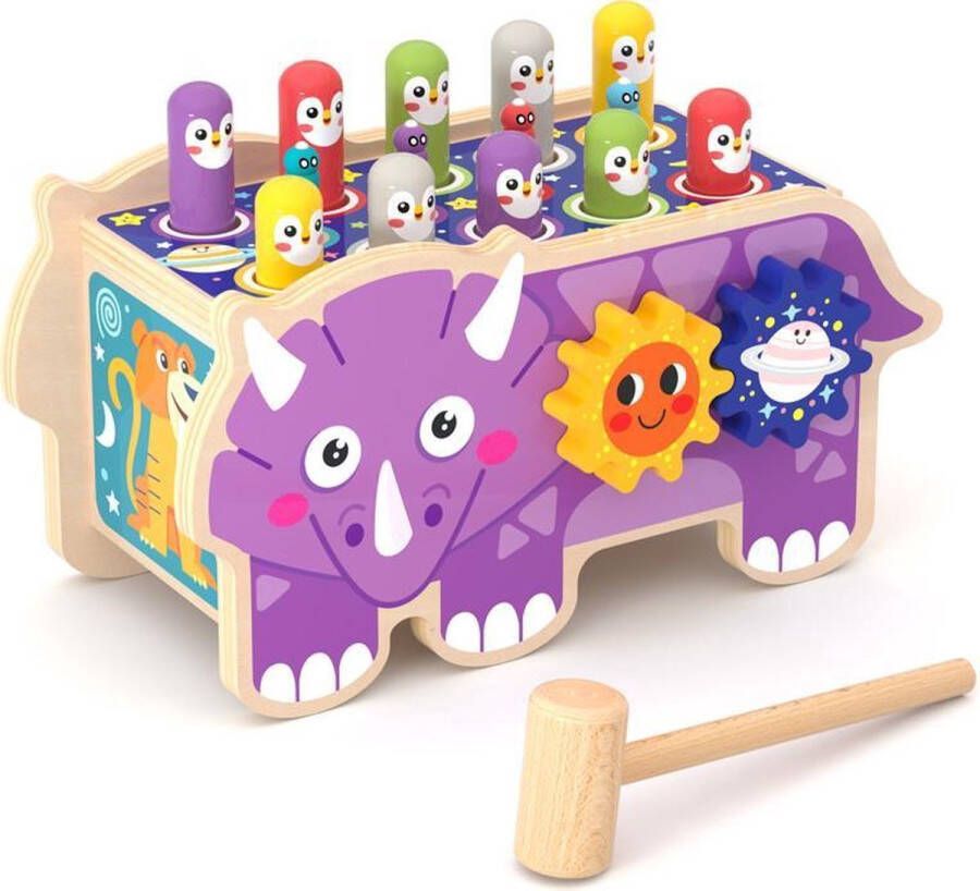 Annie's choice Dollie de Dino 2 in 1 Houten Speelgoed Hamerbank Duurzaam Montessori Speelgoed Kerstcadeau tip