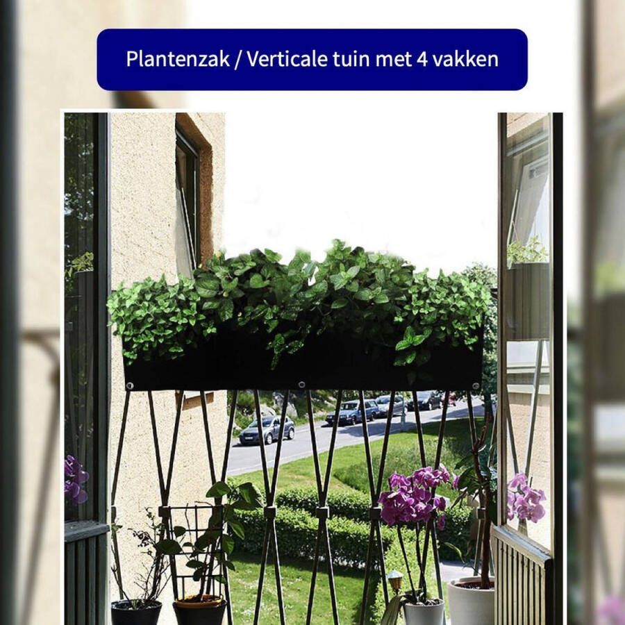 Anno 1588 Plantenzak met 4 vakken Verticale tuin Plantentas Plantenhanger geschikt voor kruiden bloemen en planten Hangende plantenbak Dik vilt Zwart