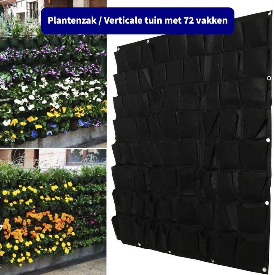 Anno 1588 Plantenzak met 72 vakken Verticale tuin Plantentas Plantenhanger geschikt voor kruiden bloemen en planten Hangende plantenbak Dik vilt 100x100 cm Zwart