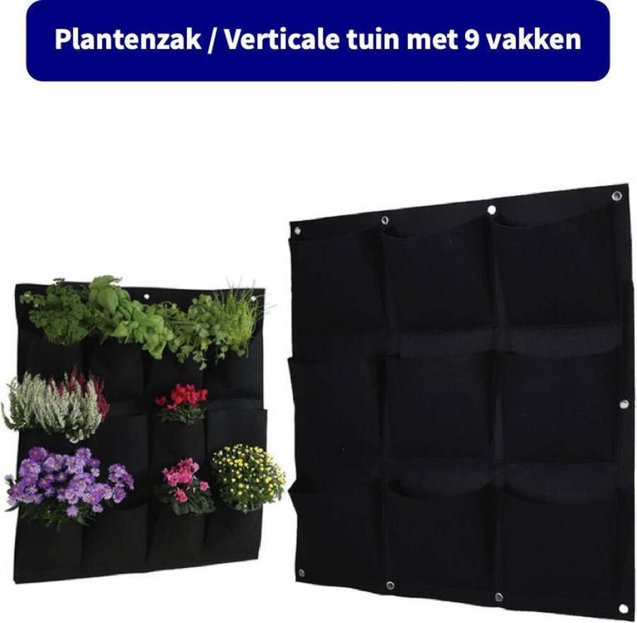 Anno 1588 Plantenzak met 9 vakken Verticale tuin Plantentas Plantenhanger geschikt voor kruiden bloemen en planten Hangende plantenbak Dik vilt 50x50 cm Zwart