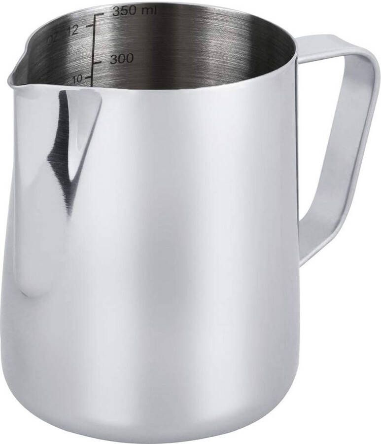 ANPRO Melkkannetje-melk pitcher 350 ml Melkkan van roestvrij staal-melk opschuimen voor cappuccino en latte-zilver (9 × 7 5 cm)