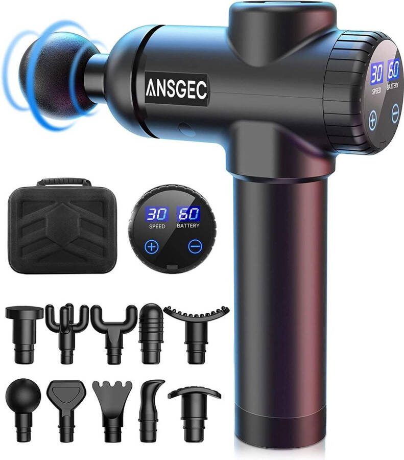 Ansgec Massage Gun Professioneel 30 Snelheden & 10 Hoofden Stille Massagegun Anti Schudden Draagbare Apparaat Lange Batterijduur Incl. Koffer