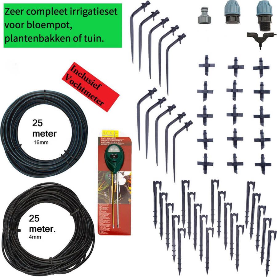 Antelco Potstream Bewateringsysteem 25 M Inovatieve sproeier Inclusief vochtmeter Voor bloempotten en plantenbakken buiten Instelbaar Sproeiers Tuin Tuinsproeiers Waterdruppelaar Irrigatiesysteem Druppelslang