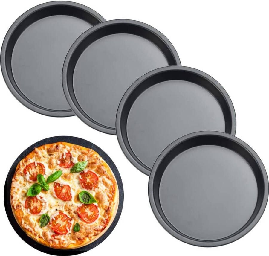 ANTHYTA 4 stuks taartvorm ronde pizzavorm Ø 15 cm pizzaplaat koolstofstaal taartevorm anti-aanbaklaag pizzabakplaten set cakeplaat ronde bakplaat quiche bakvorm voor pizza cheesecake taart tarte flambé