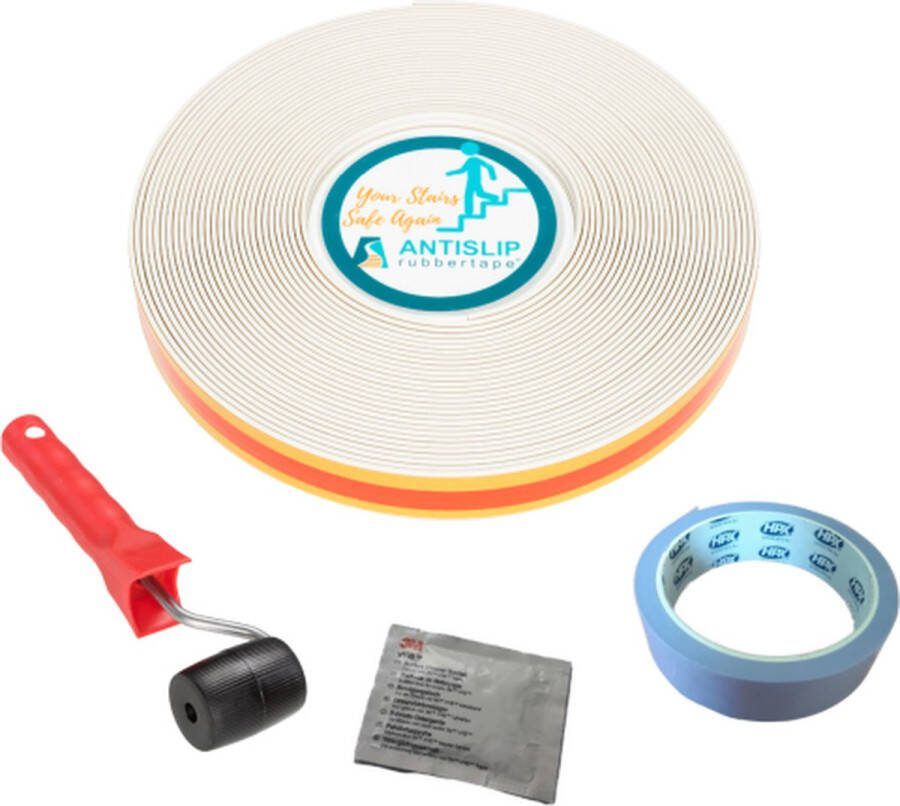 Antisliprubbertape.com Anti slip tape zelfklevende strip complete set voor 1 trap gebroken wit 2 8 cm