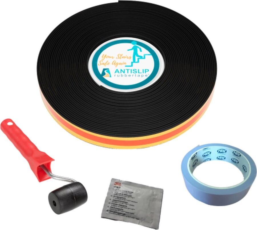 Antisliprubbertape.com Antislip trapprofiel Zelfklevende strip Complete set voor 1 trap Zwart Rol 15 m