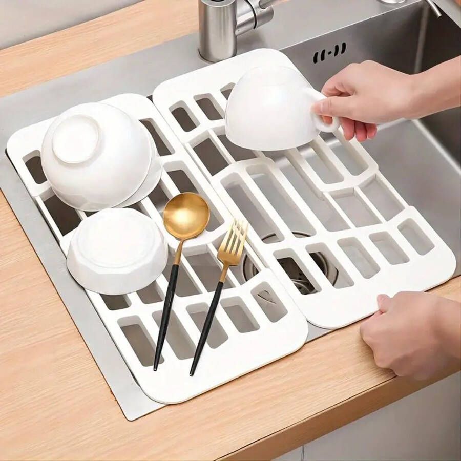AnyPrice Opvouwbaar Afdruiprek voor Afwas Afwasmat Scalable Draining Rack Wit