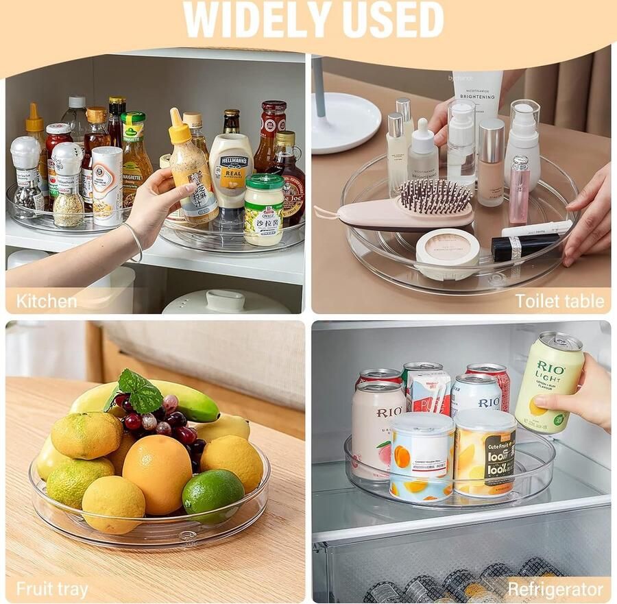 AOKITO Lazy Susan Draaitafel Organizer 2 stuks draaiplateau organizer kruidenrek draaiplateau klein 360 graden draaibaar voor keuken koelkast cosmetica specerijen en voorraaddozen 2 maten (diameter: 23 & 27 cm)