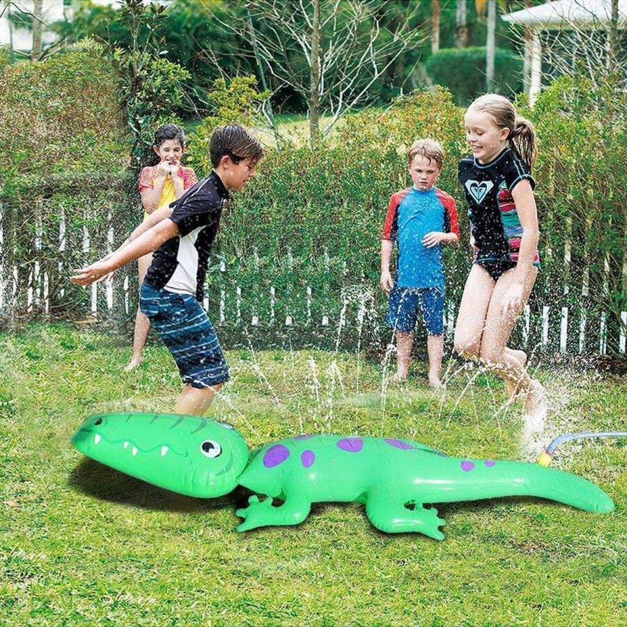 Apeirom 140x56cm Grote Opblaasbare Krokodil Fontein 20 Sprinklers Aansluitbar op Tuinslang Outdoor Strandbal 20 Sprays Buitenspeelgoed