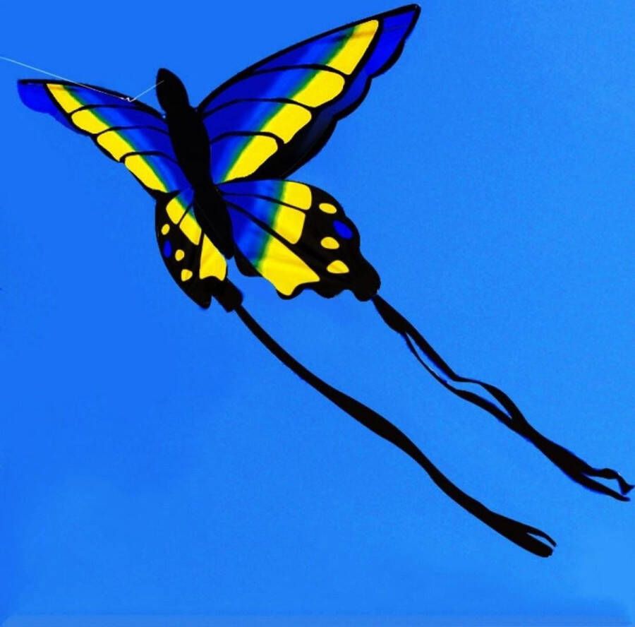 Apeirom Vlieger Blue Yellow Butterfly meter breed en 1.30 meter hoog. Feel the wind!
