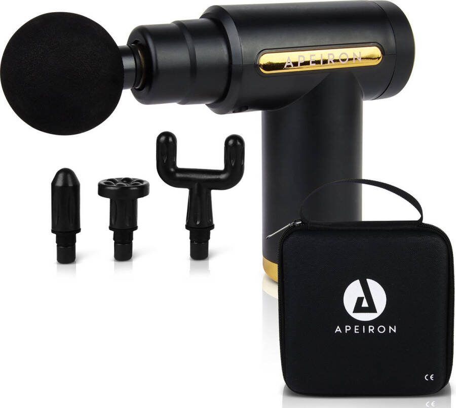 Apeiron Massage Gun – Mini Massage Apparaat – Massage Pistool – Theragun Professioneel – 6 Snelheidsstanden – 4 Opzetstukken – Turbomodus Zwart & Goud