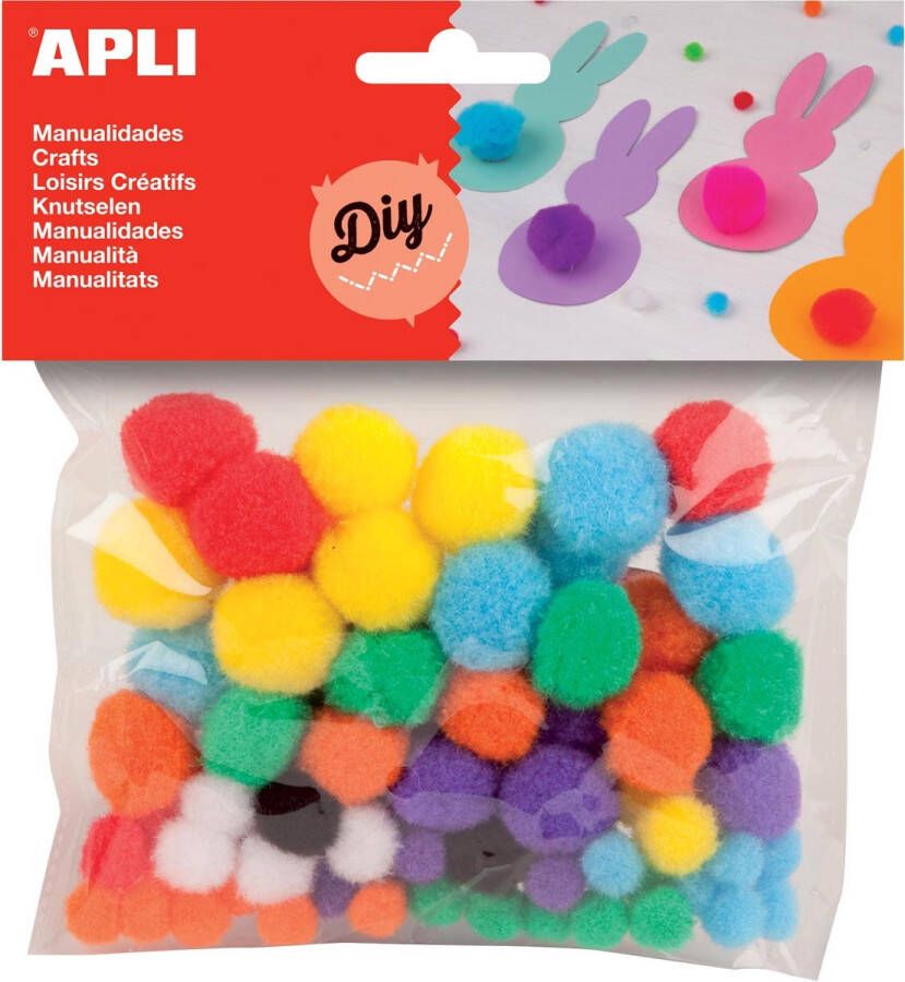 OfficeTown Apli pompons blister met 78 stuks in geassorteerde kleuren